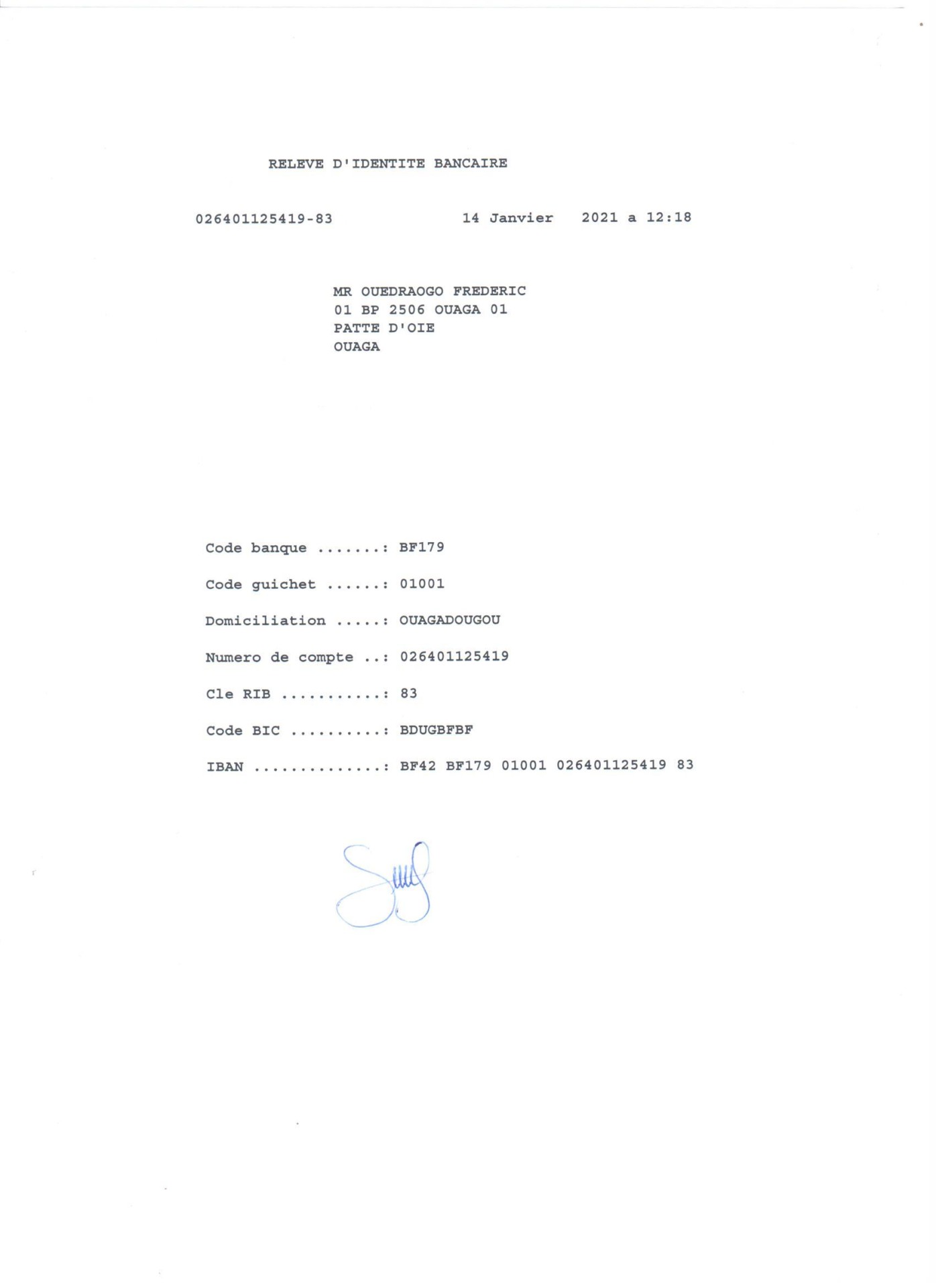 Dons RIB BDU Banque